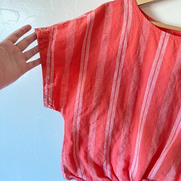 GAP Linen Blend Short Sleeve Tie Front Stripe Top - Picture 3 of 8